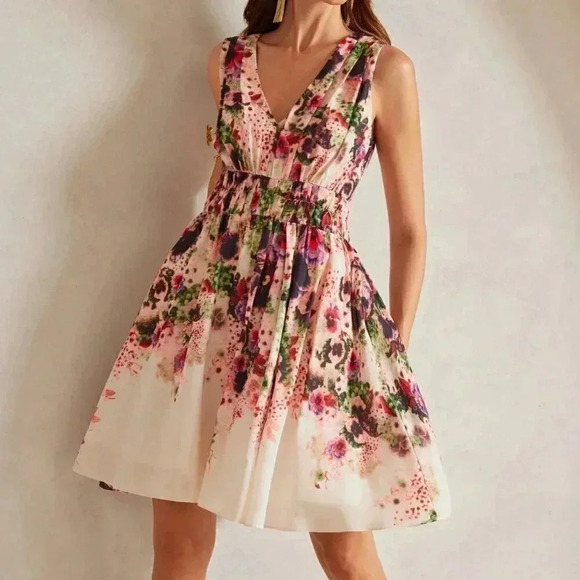 Multicolor Boho Women's Summer Waist-Defining Printed Floral Mini Dress - Picture 1 of 12